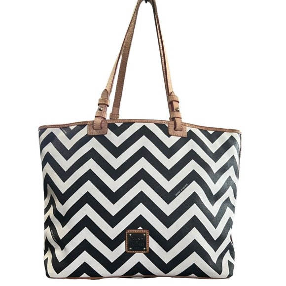 Dooney & Bourke Chevron Tote Bag Black White - Picture 1 of 14